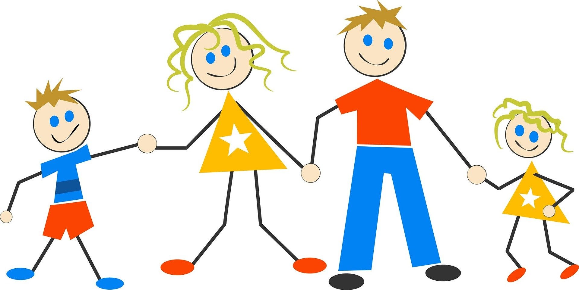 Cartoon drawings of a family