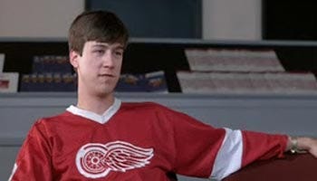 ferris bueller red wings jersey
