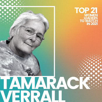 Image of Tamarack Verral against a colorful backdrop.