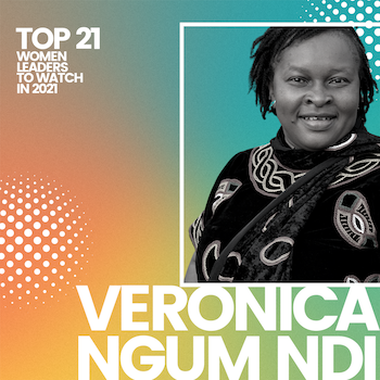 Image of Veronica Ngum Ndi of Cameroon against colorful background.