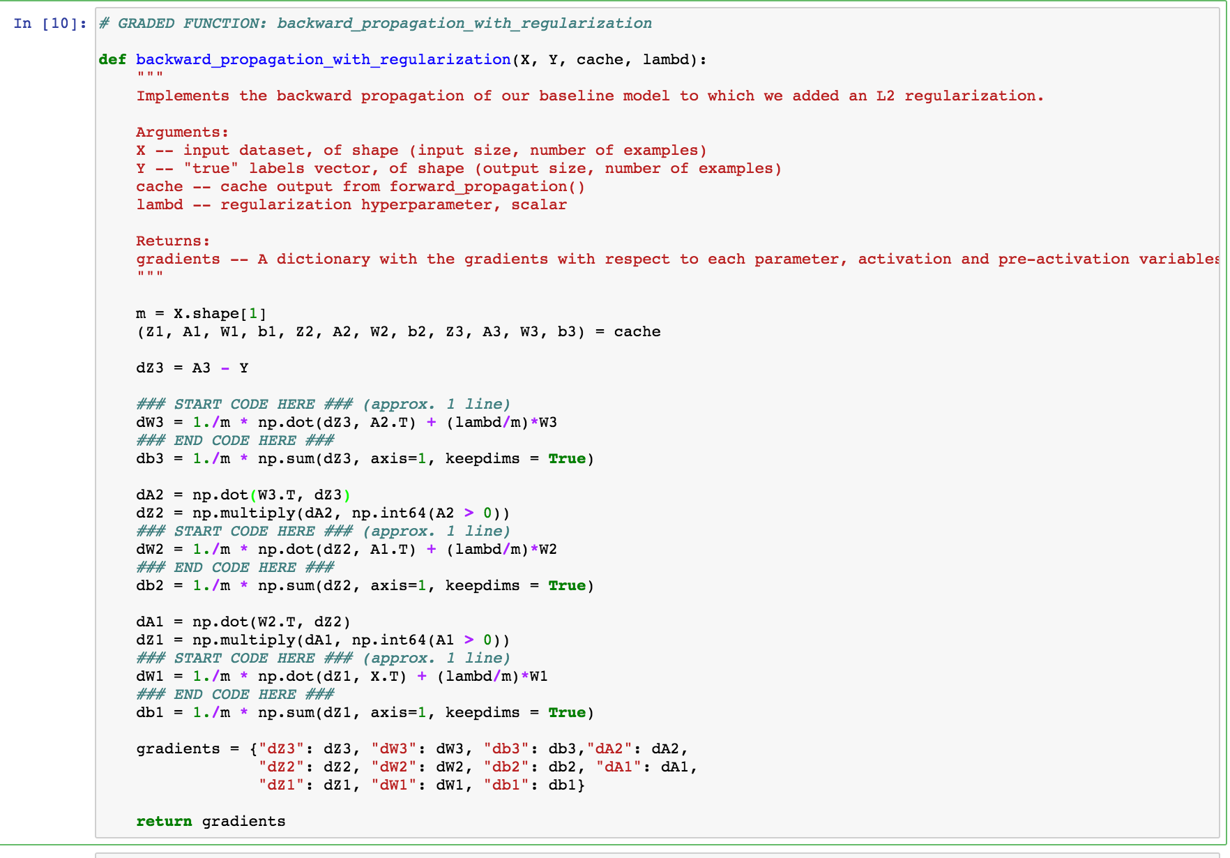 Regularization: Hyperparameter tuning in a Neural Network.