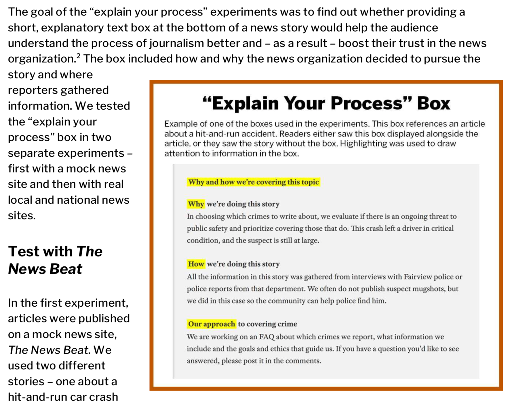 “Explain your process” box improves perceptions of news organization ...
