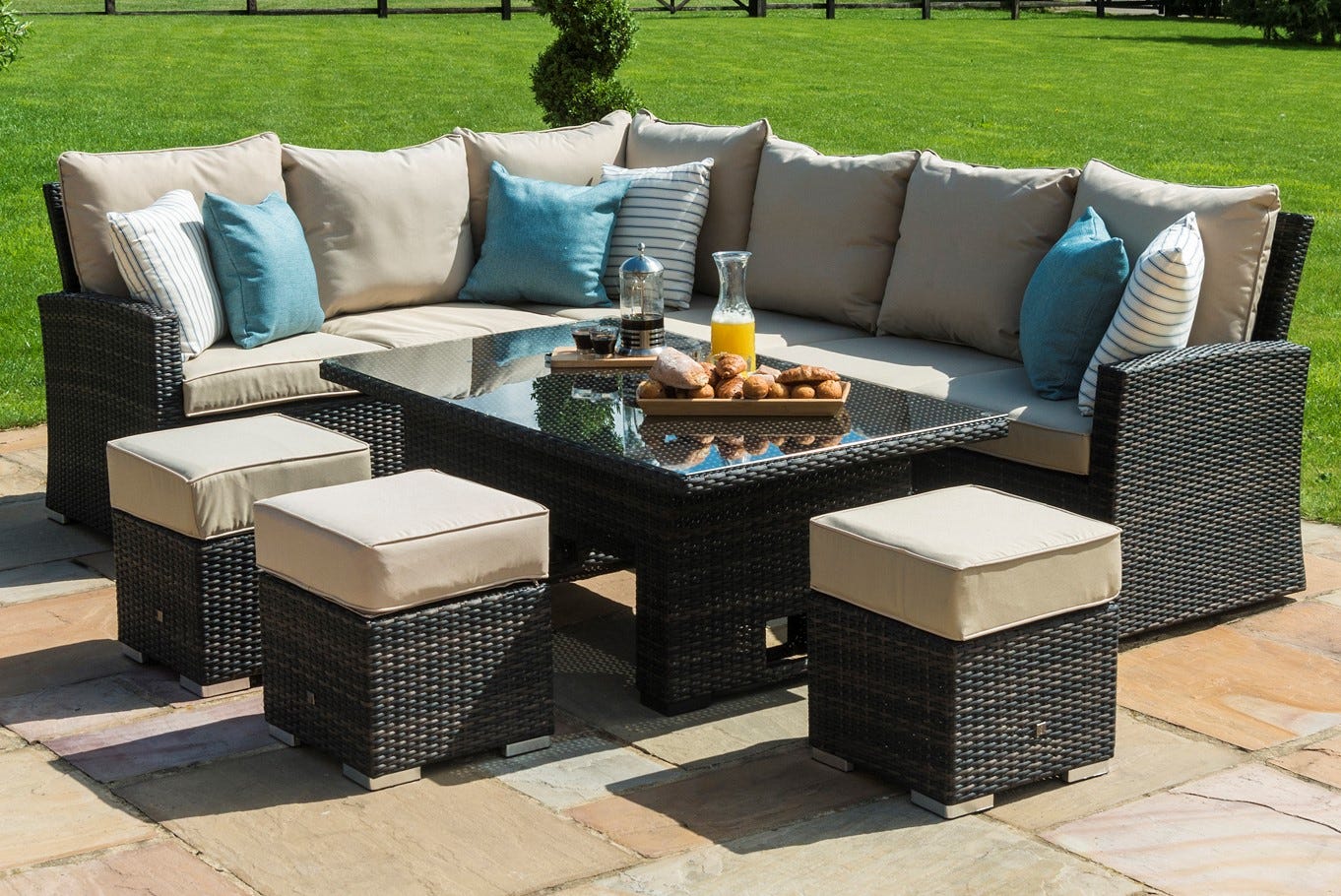 pic Malay New Hampshire Garden Furniture Grey rattan outdoor corner sofa dining set