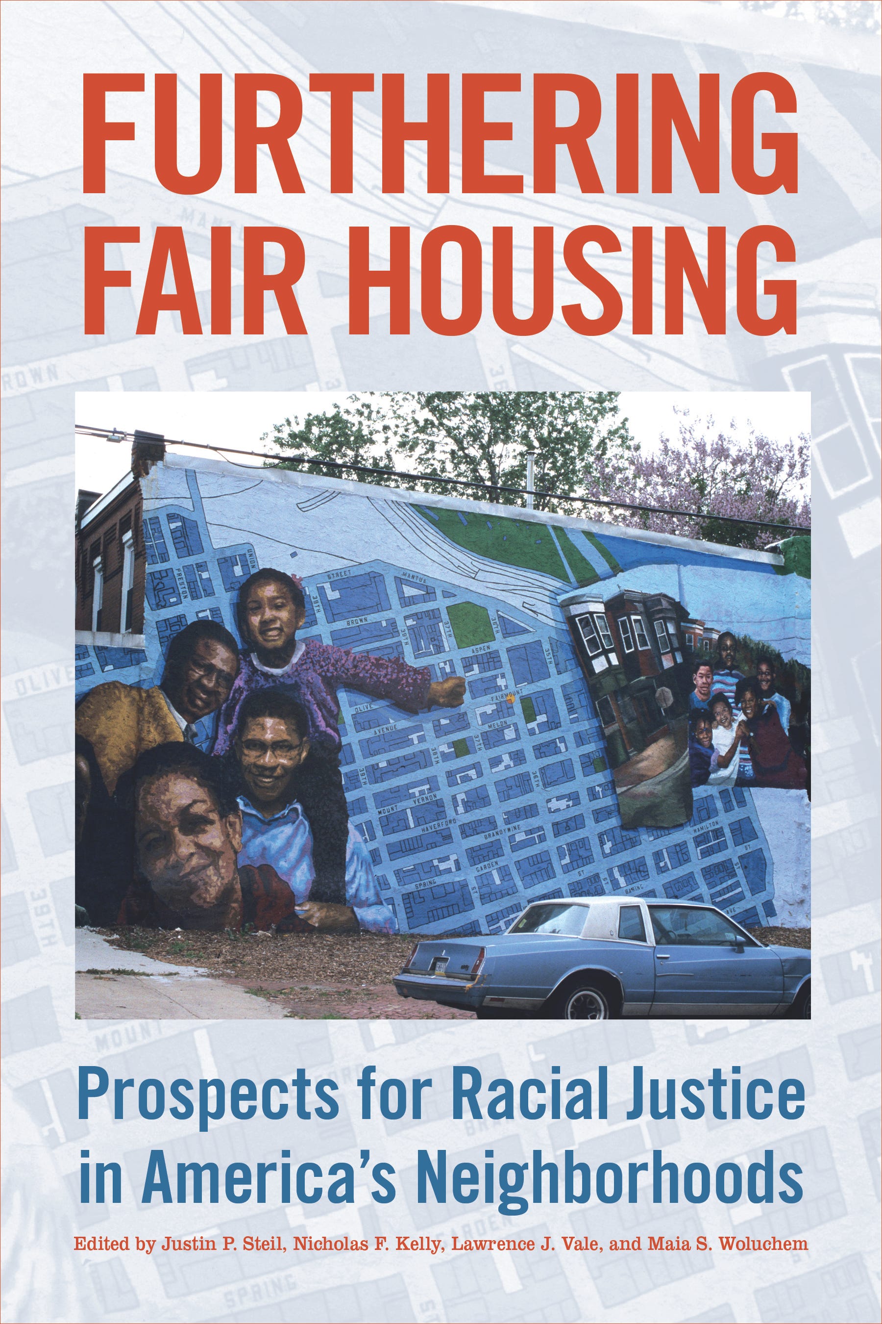 Book cover graphic combining a generic city map, family members and residences along the street.