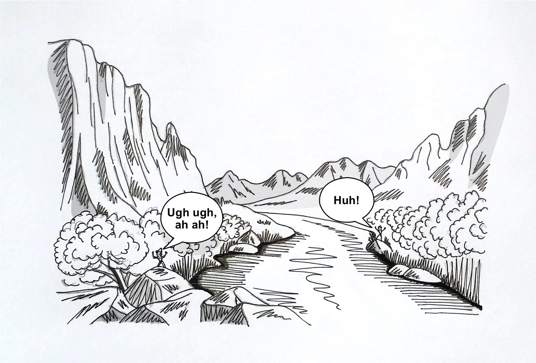 River scene where Bak asks his friend on the other side of the river for help