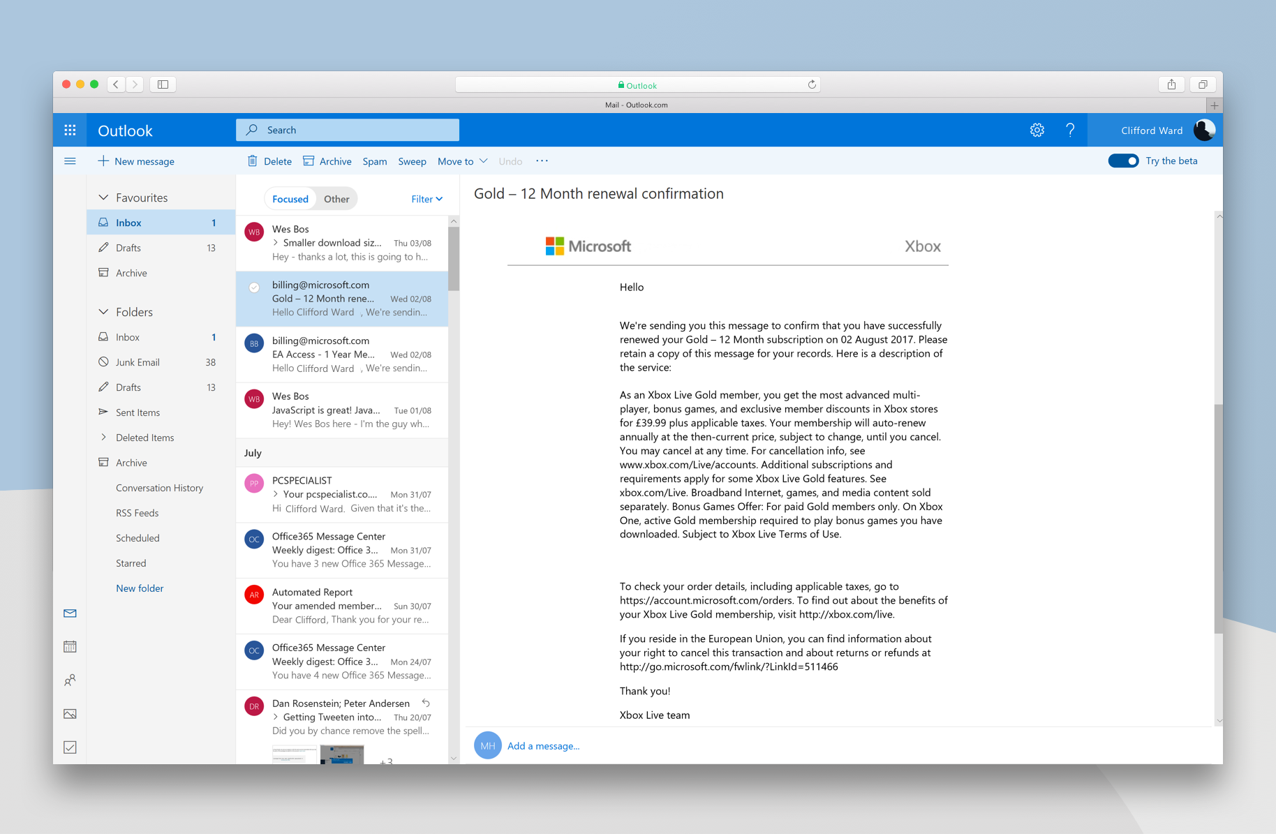 Microsoft out look for mac