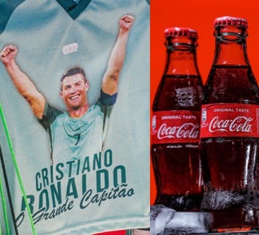 Picture of a Ronaldo t-shirt and two Coke bottles