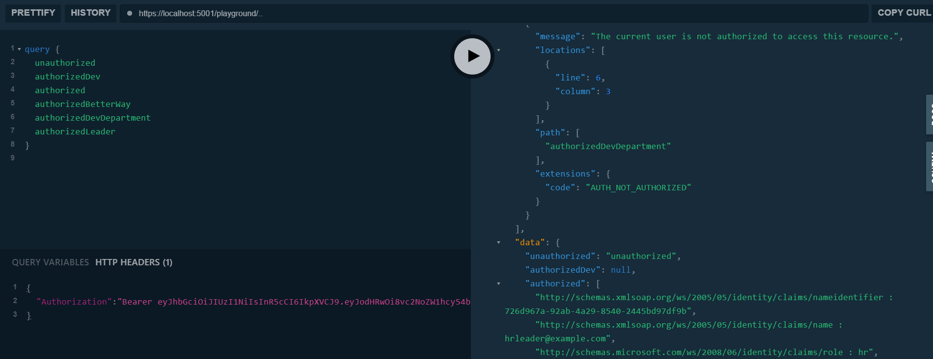 GraphQL Simple authorization and authentication with HotChocolate 11