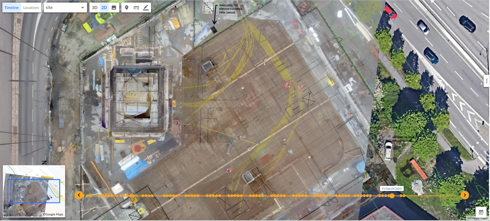 map generated from 360 video capture for construction site monitoring and inspections