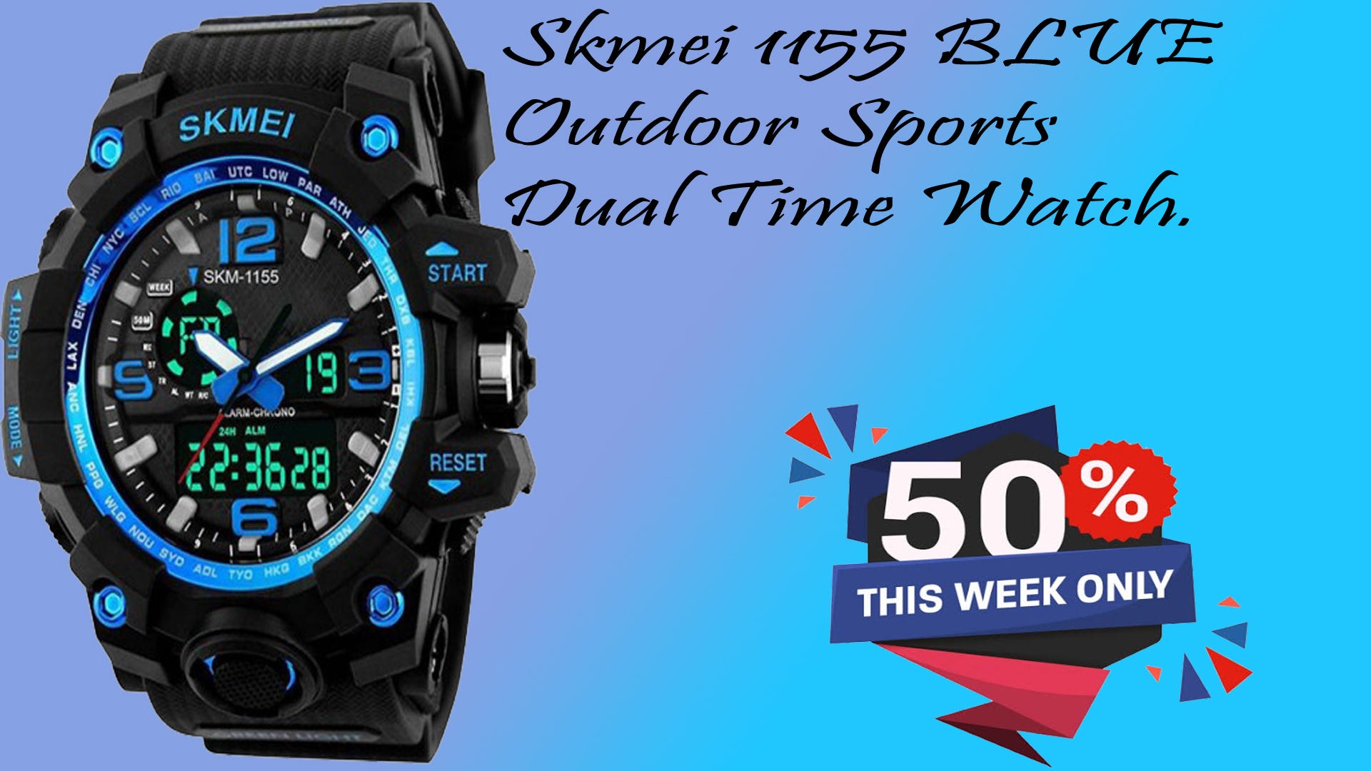 skmei 1155 blue outdoor sports dual time watch
