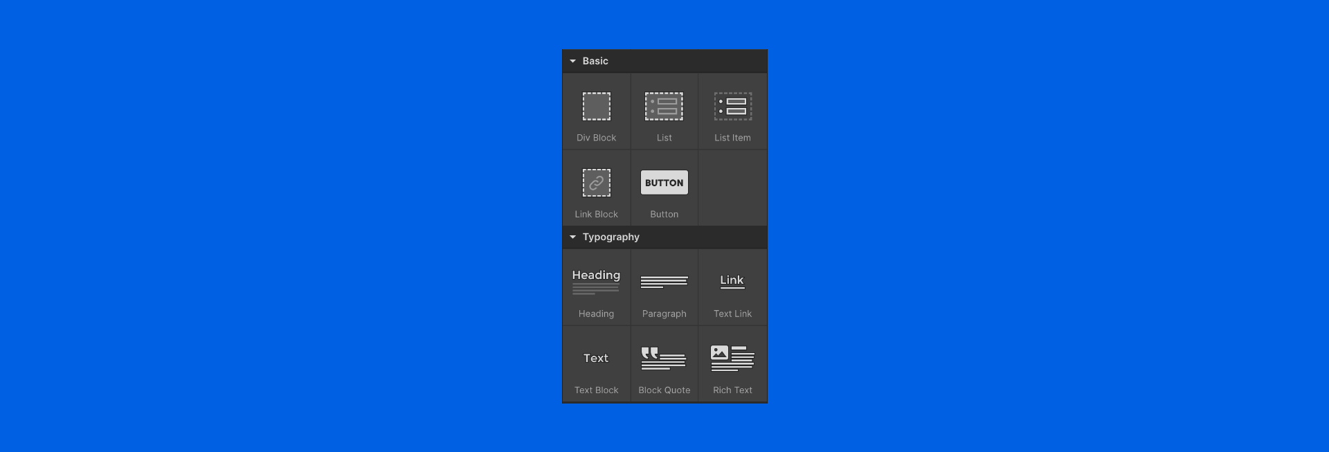 A screenshot of the left side panel of the Webflow workspace