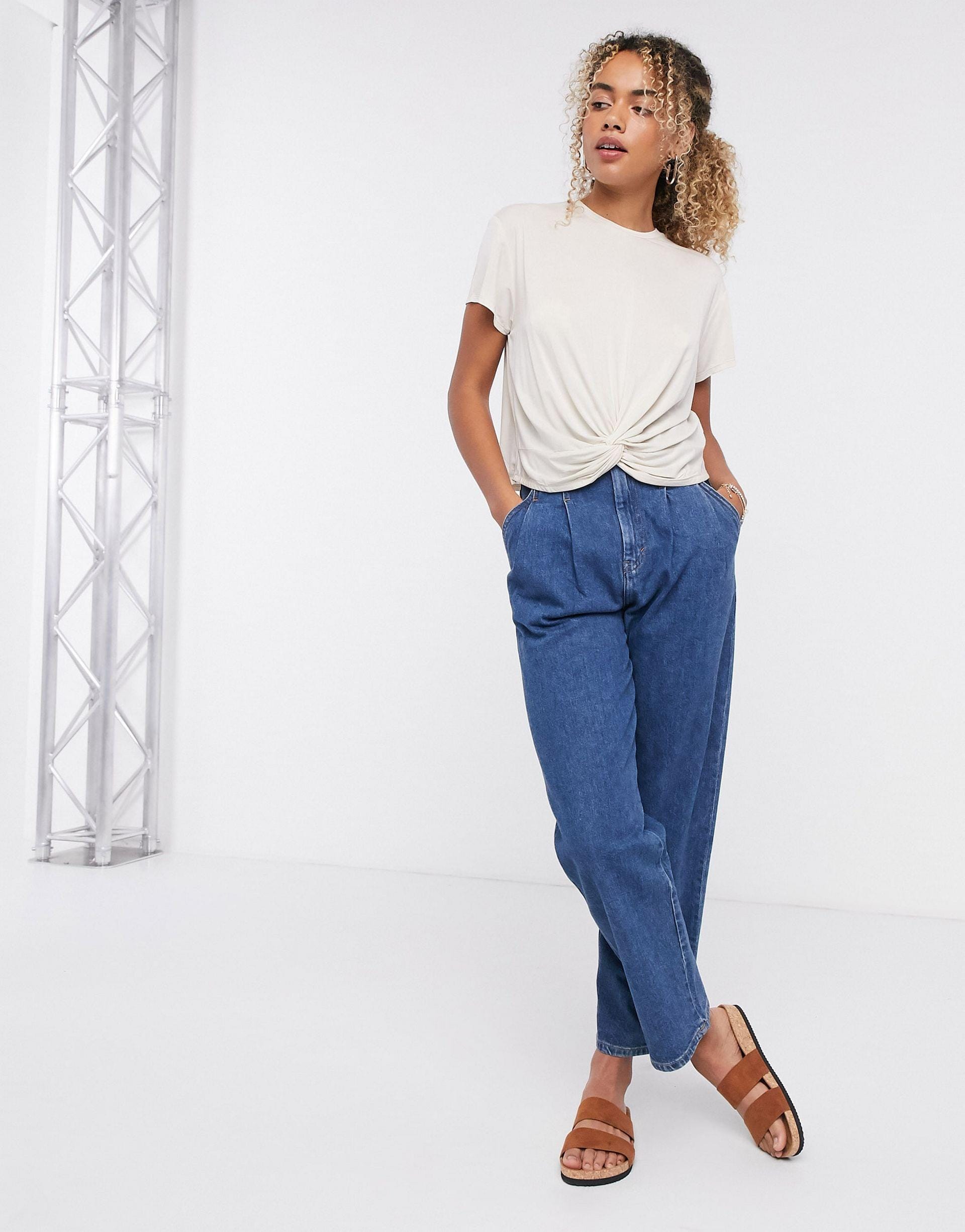 & Other Stories cupro twist front top in beige