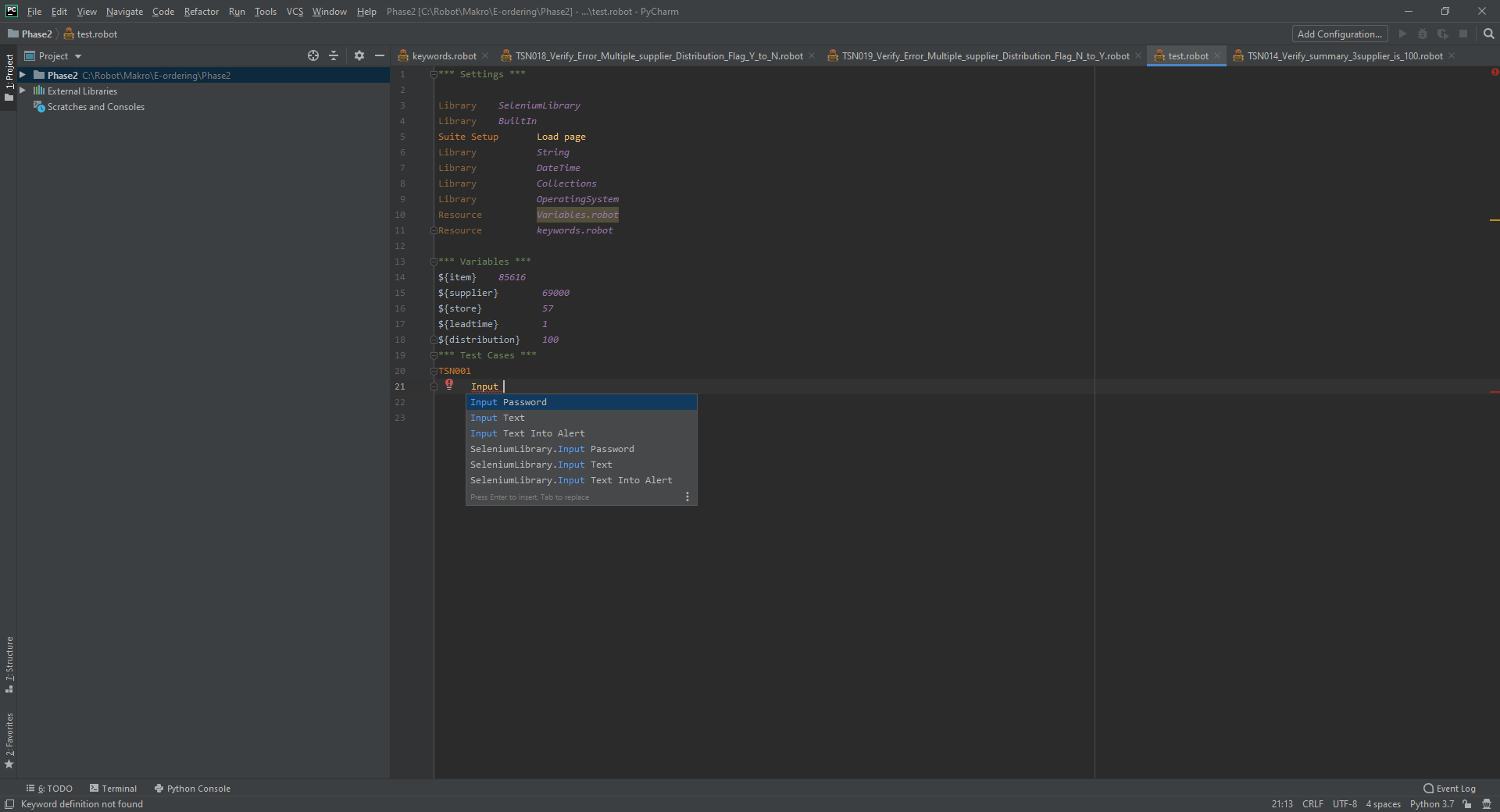 Robot framework in Pycharm by Sirichai Rattanakhewin