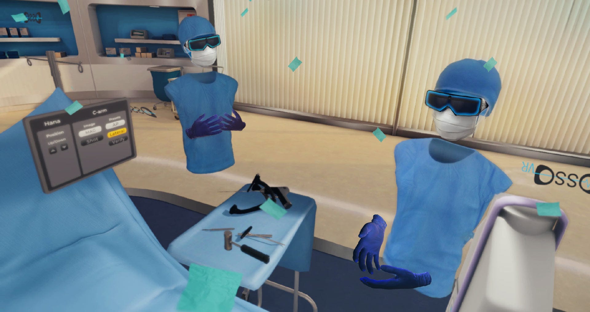 VR imageset: surgeon figures in a surgery room ample. Sample view from Osso VR.