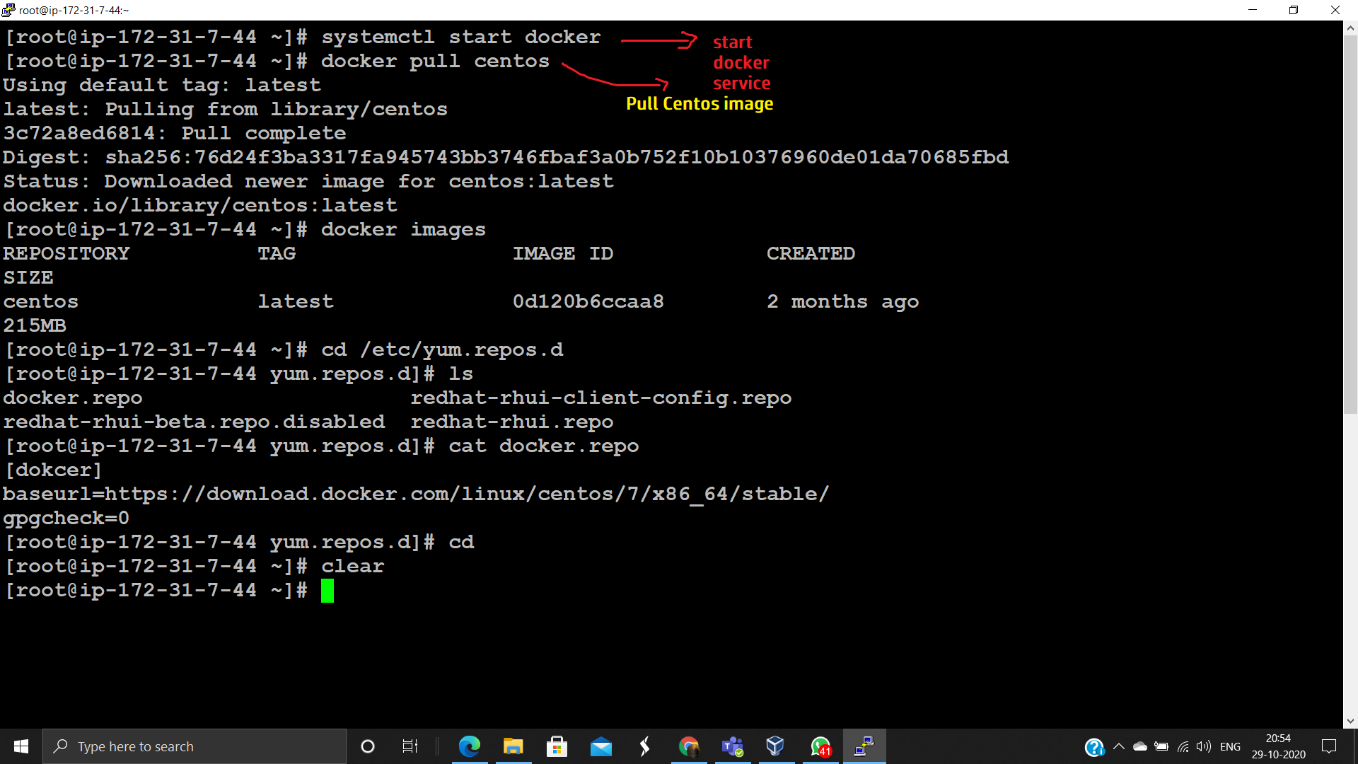 Docker pull centos commands