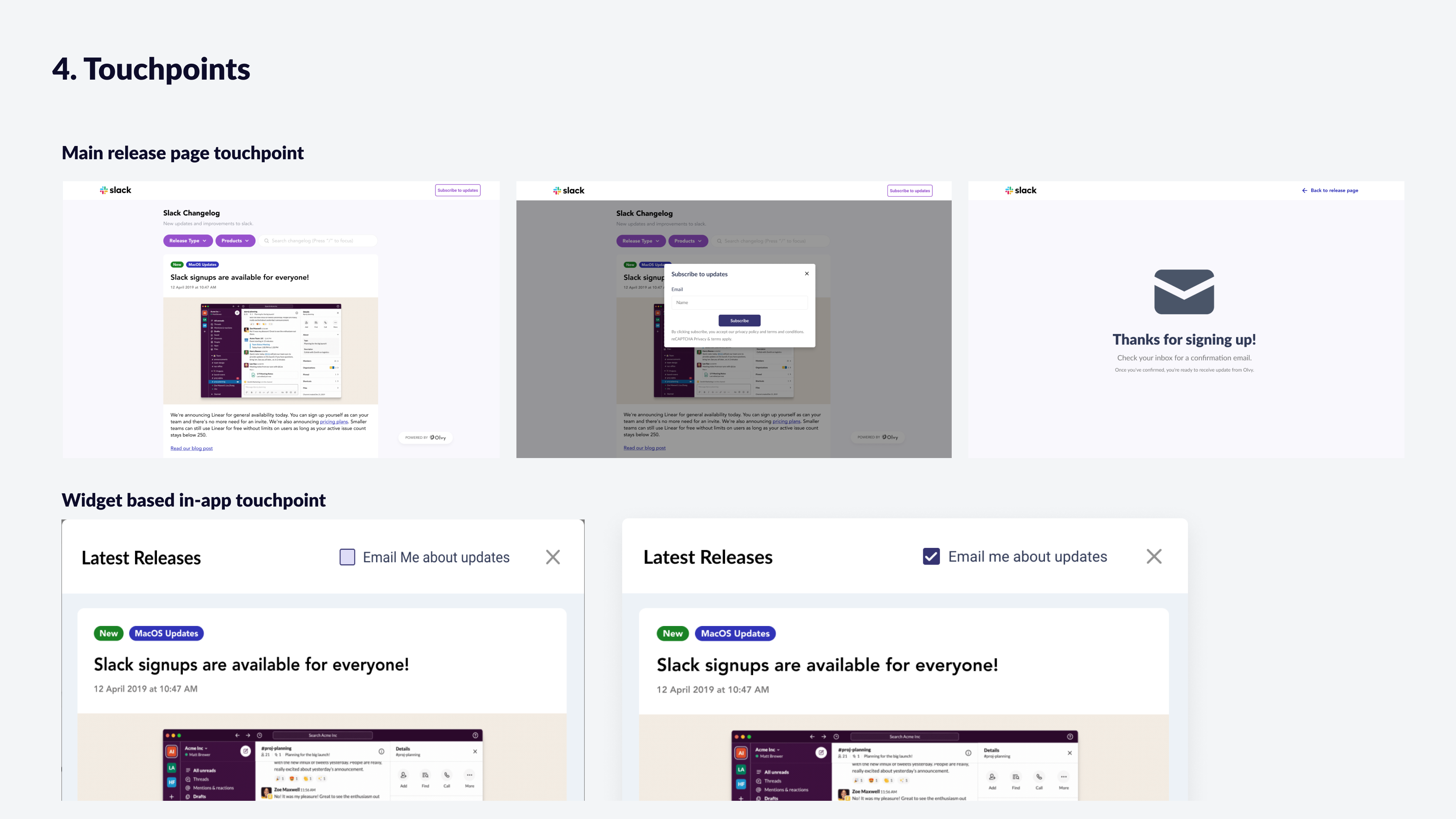 User subscription touchpoints