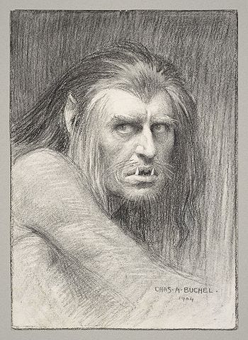  A hirsute Caliban depicted by Charles Buchel (image from Wikimedia Commons)
