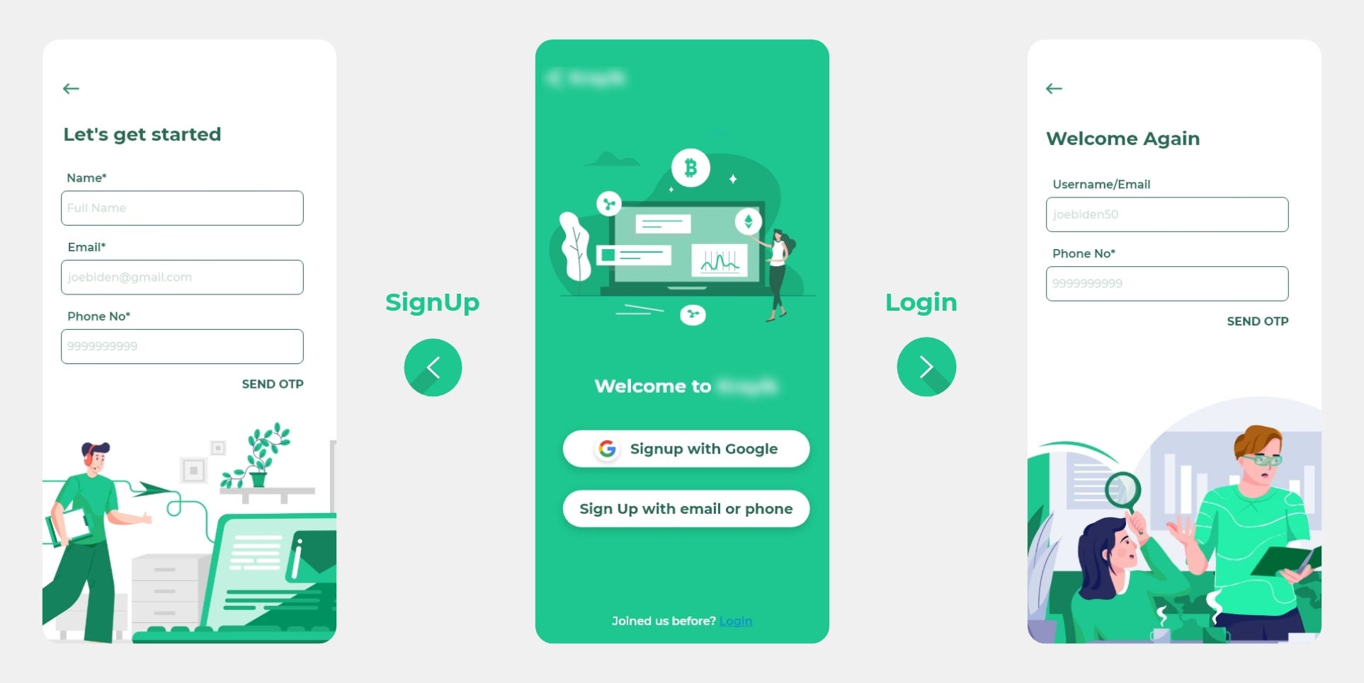 Login/Signup Screens