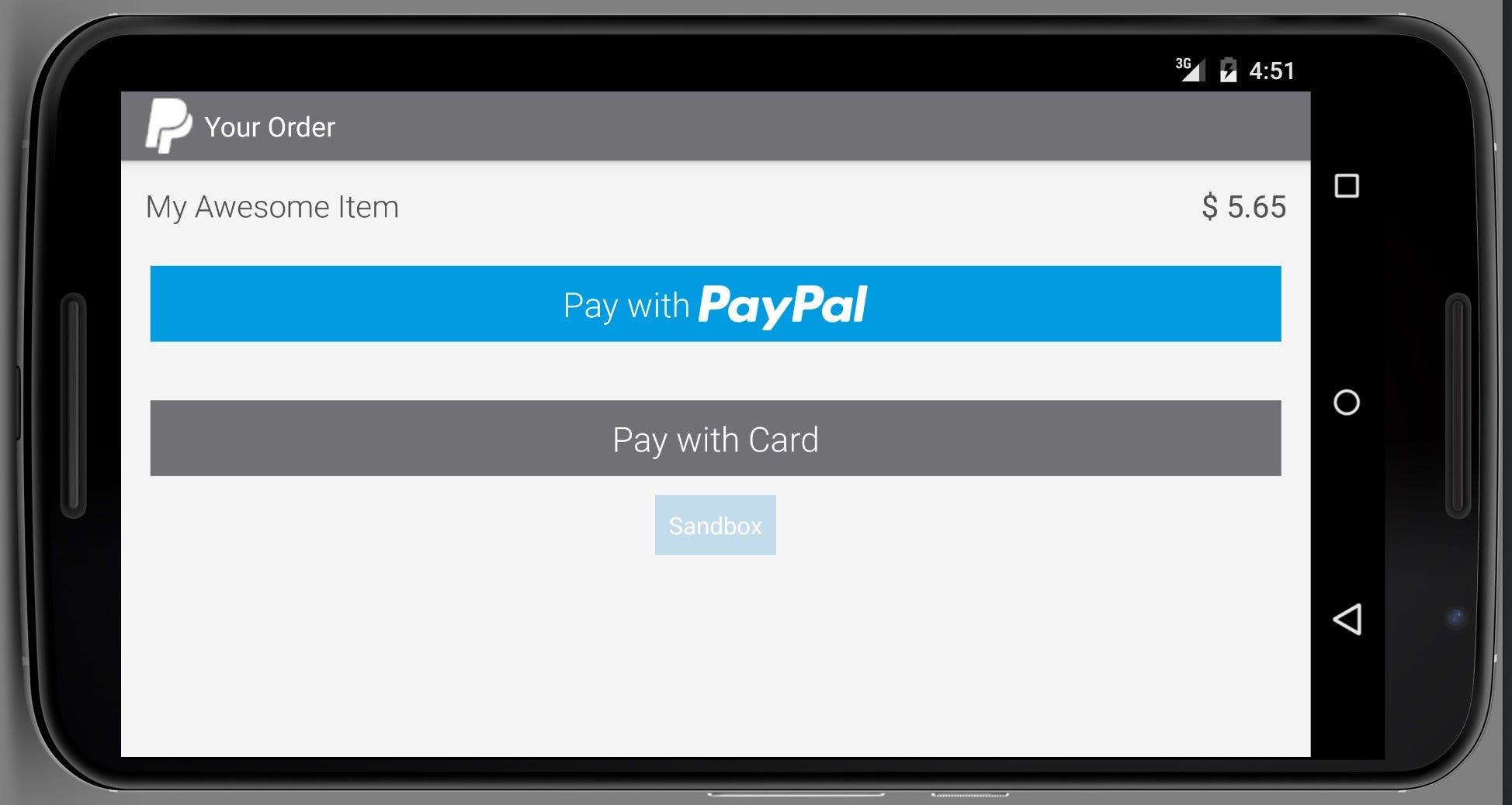 creating a paypal / credit card payment within an android