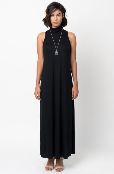 mock turtleneck maxi dress