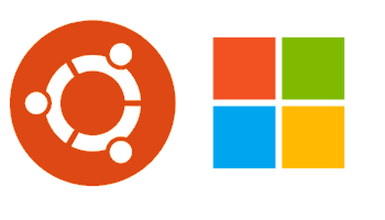 A windows Logo next to a Ubuntu Logo
