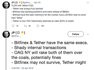 User JP about Bitfinex and Tether