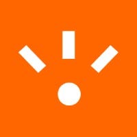 The Clicked Logo is an orange background. A small white circle is surrounded by three vertical lines sprouting from it.