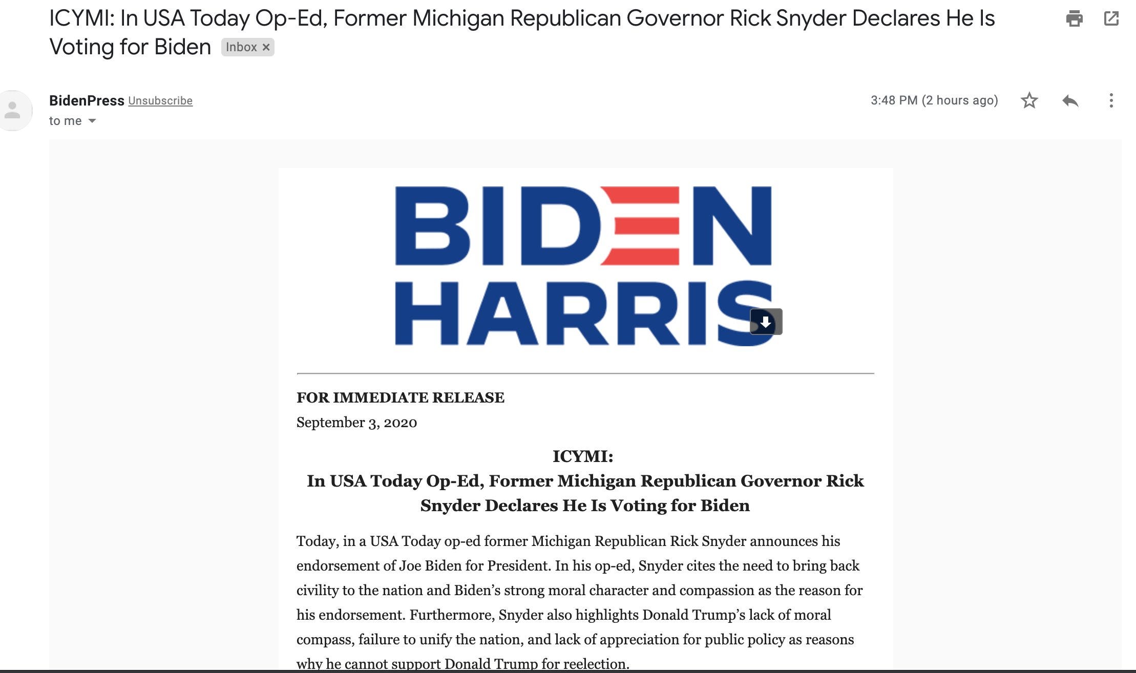 Here's How The Biden Camp Should Have Handled The Endorsement From  Disgraced Former Michigan GOP Governor | by Dawn Papple | Medium