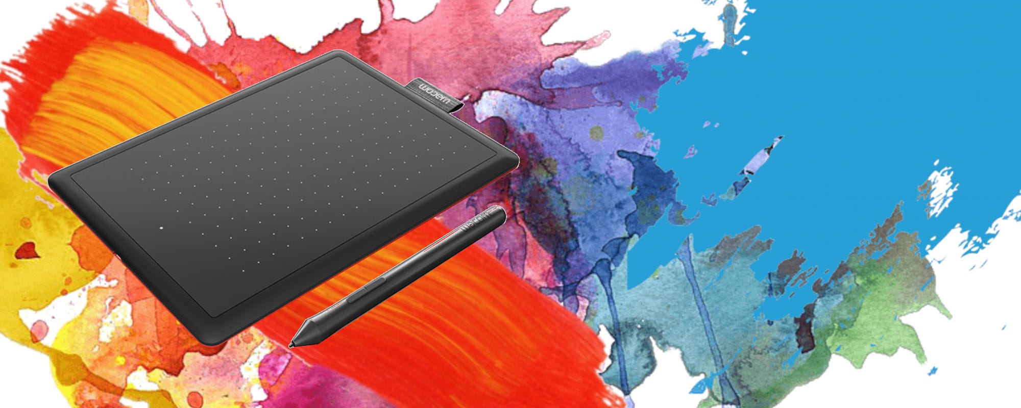 Header image with paints and drawing tablet
