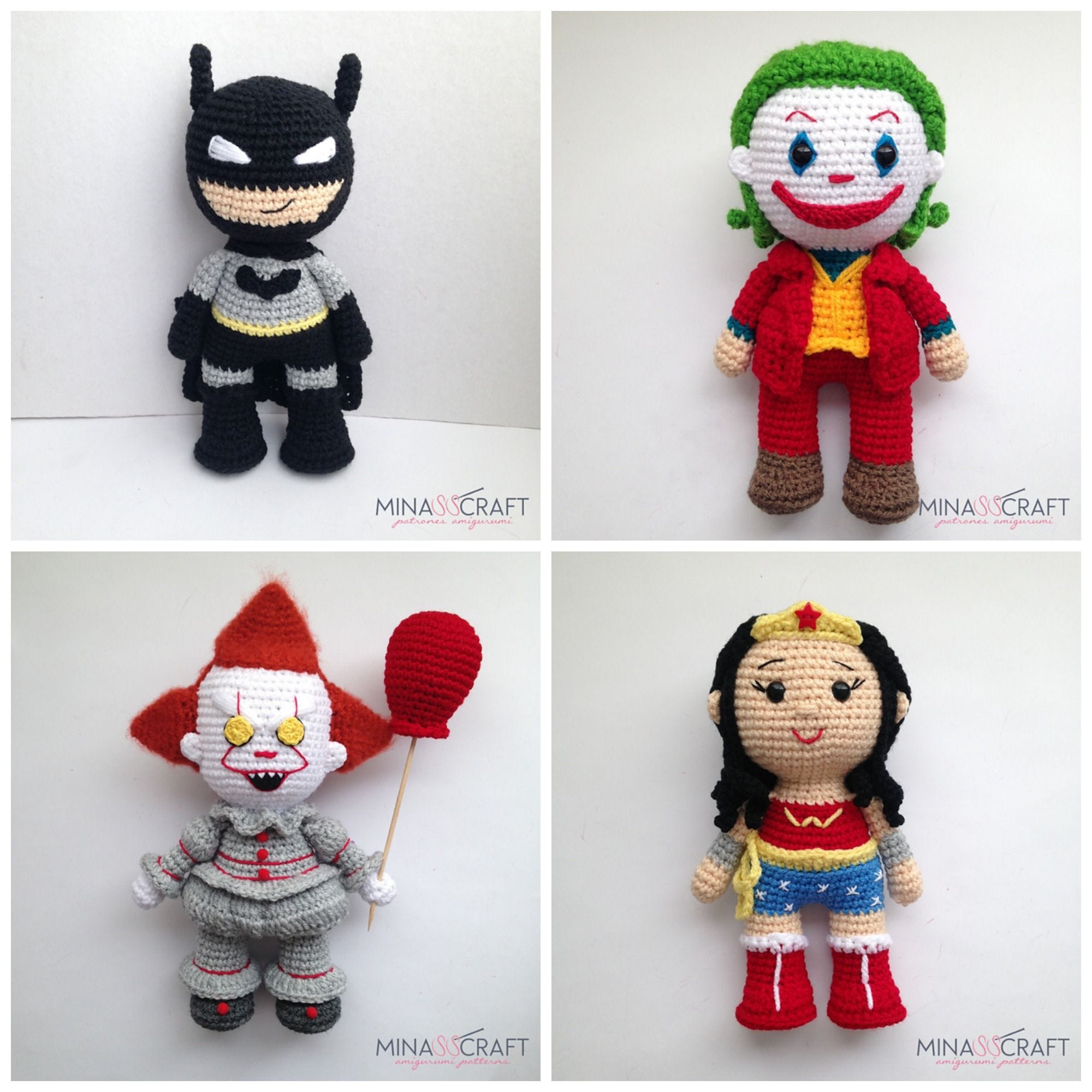 4 Free Crochet Amigurumi Patterns Pennywise Joker Wonder Woman And Batman By Knithacker Medium