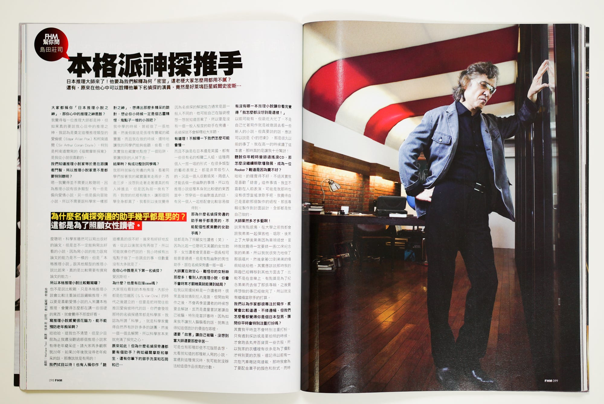 台湾の雑誌 Fhm 09年10月号に掲載された島田荘司インタビュー その抄訳をお届けします By Mark Yu Taipeimonochrome 金車 島田荘司推理小説賞