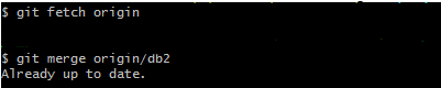 Screenshot of Git commands to merge the remote branch with local branch