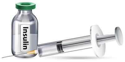 A vector image of insulin and syringe.