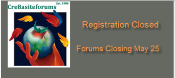 A banner notice with text that says registration closed and forums closing may 25.