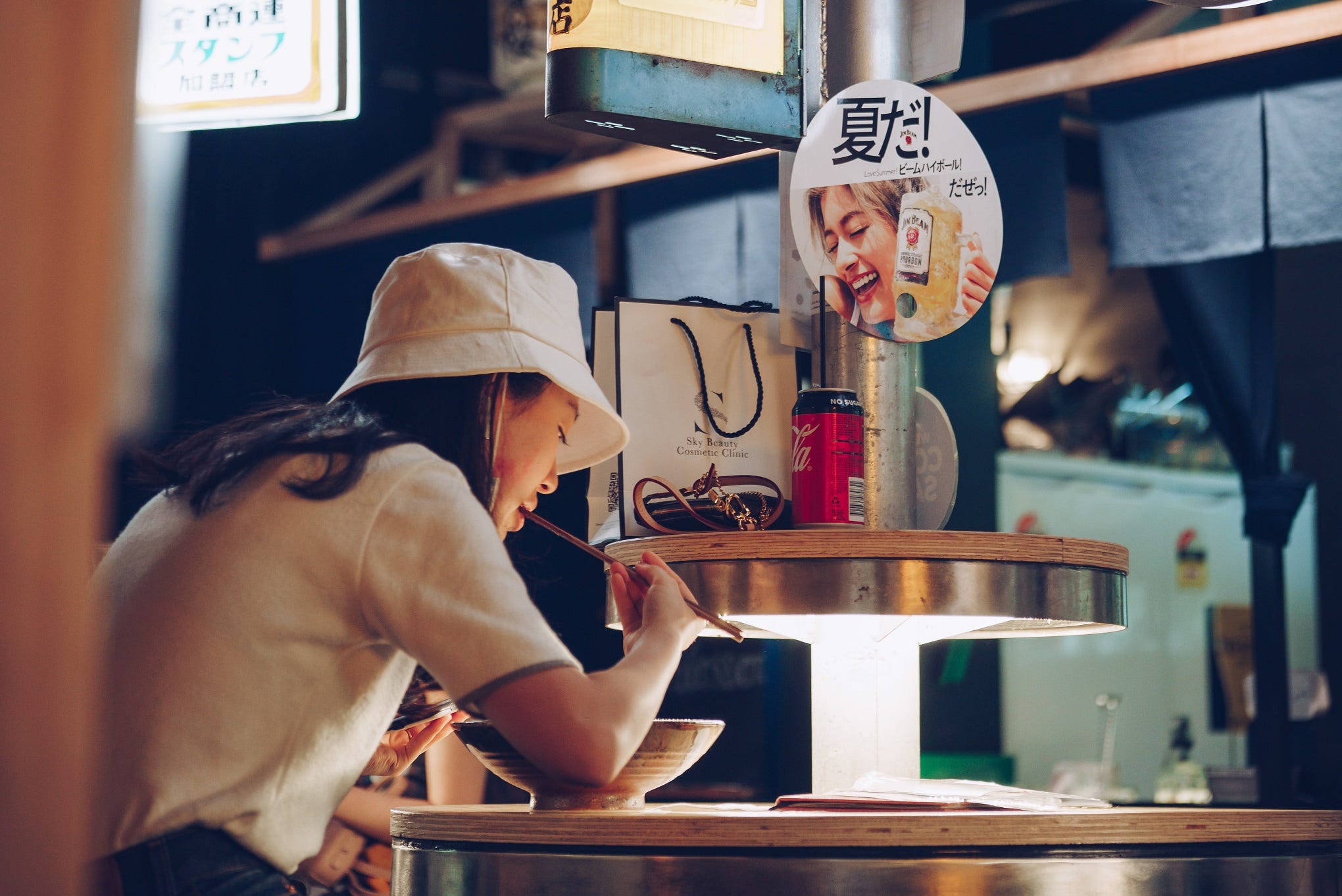 Japanese woman eating in a restaurant