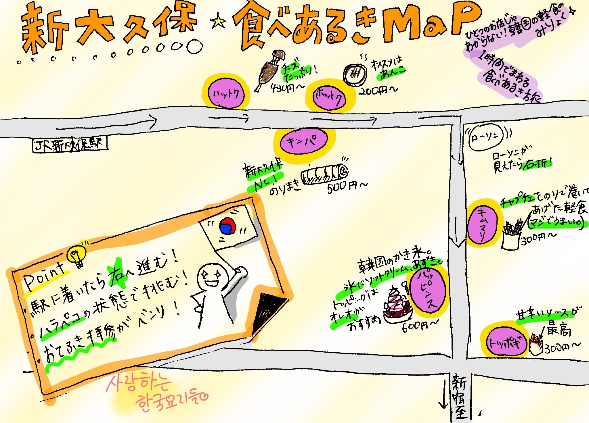 新大久保食べ歩きマップ書いてみた 卒論で 渋谷の防災マップを作ろうと考えているので まずはお試し By Mariko Nagano Medium