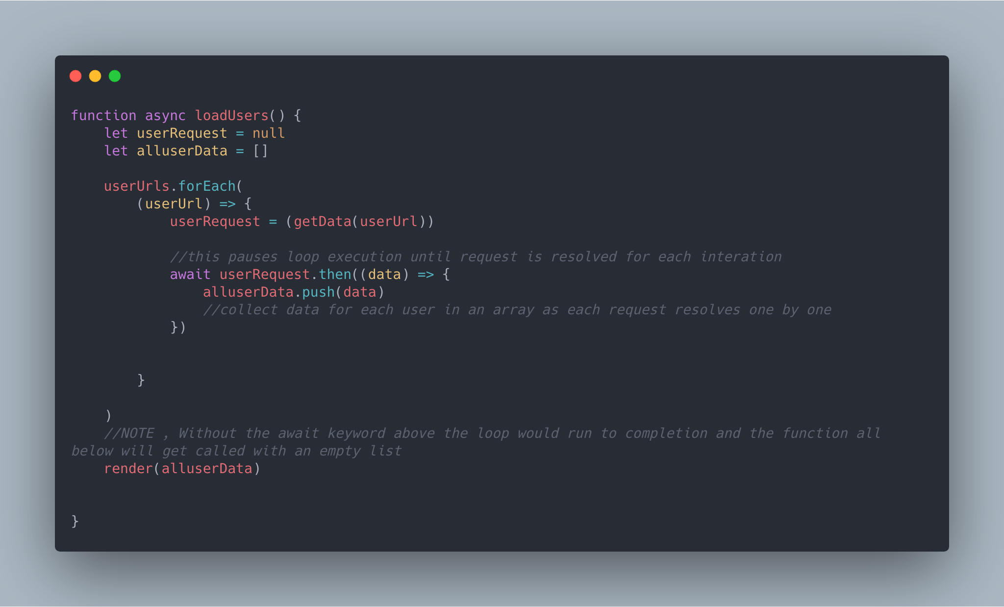 make and calls Javascript inside ... loop a asynchronous pause