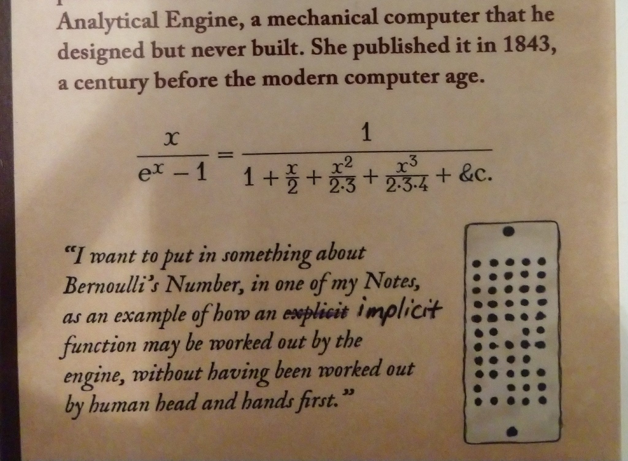 Ada lovelace on Bernoulli numbers.