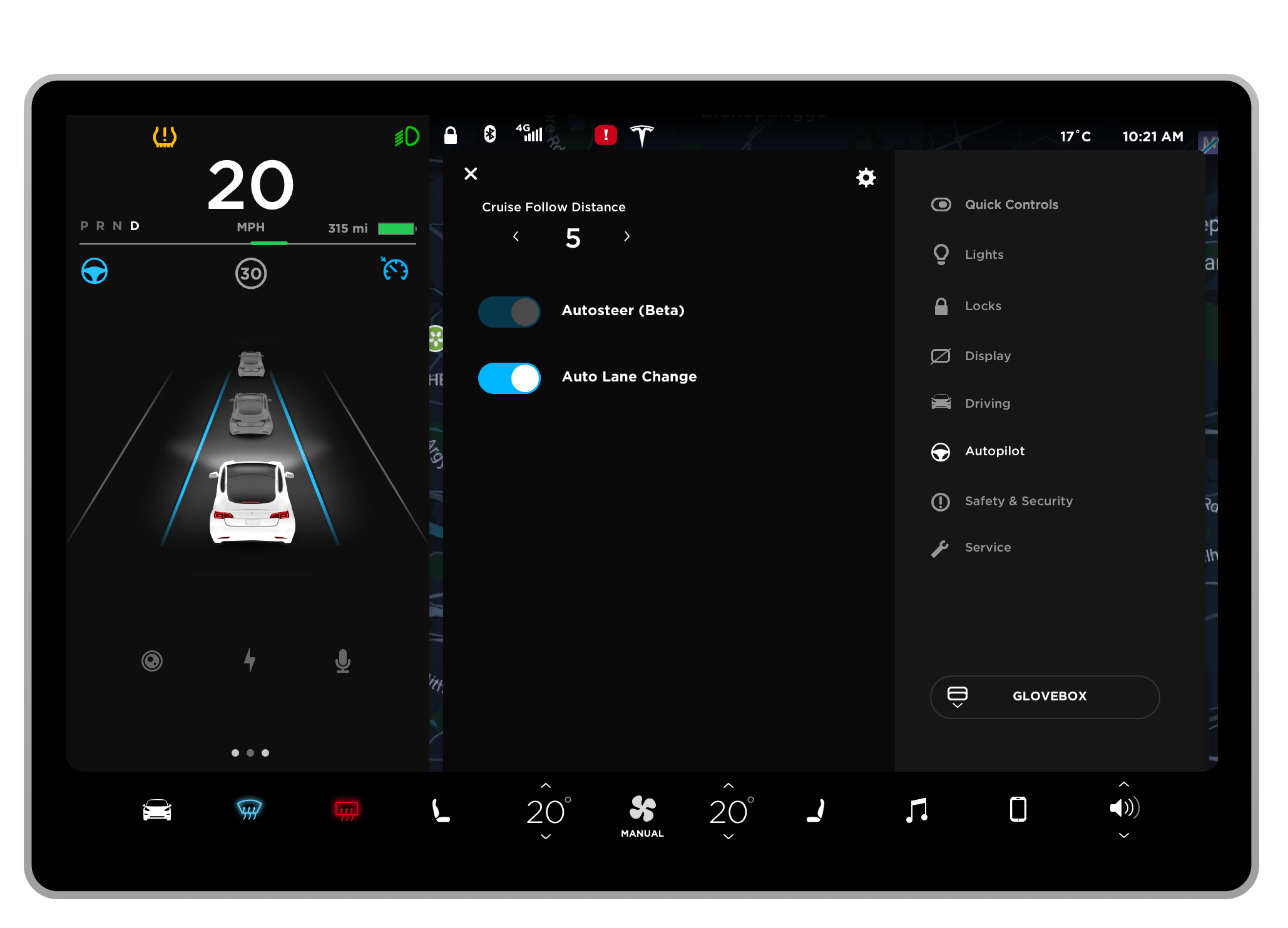 Tesla overlay menu switch