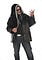 Man with leather jacket pretending to play a guitar. In other words, an “air guitarist”!