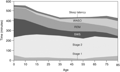 changes in sleep stages with age - Graph