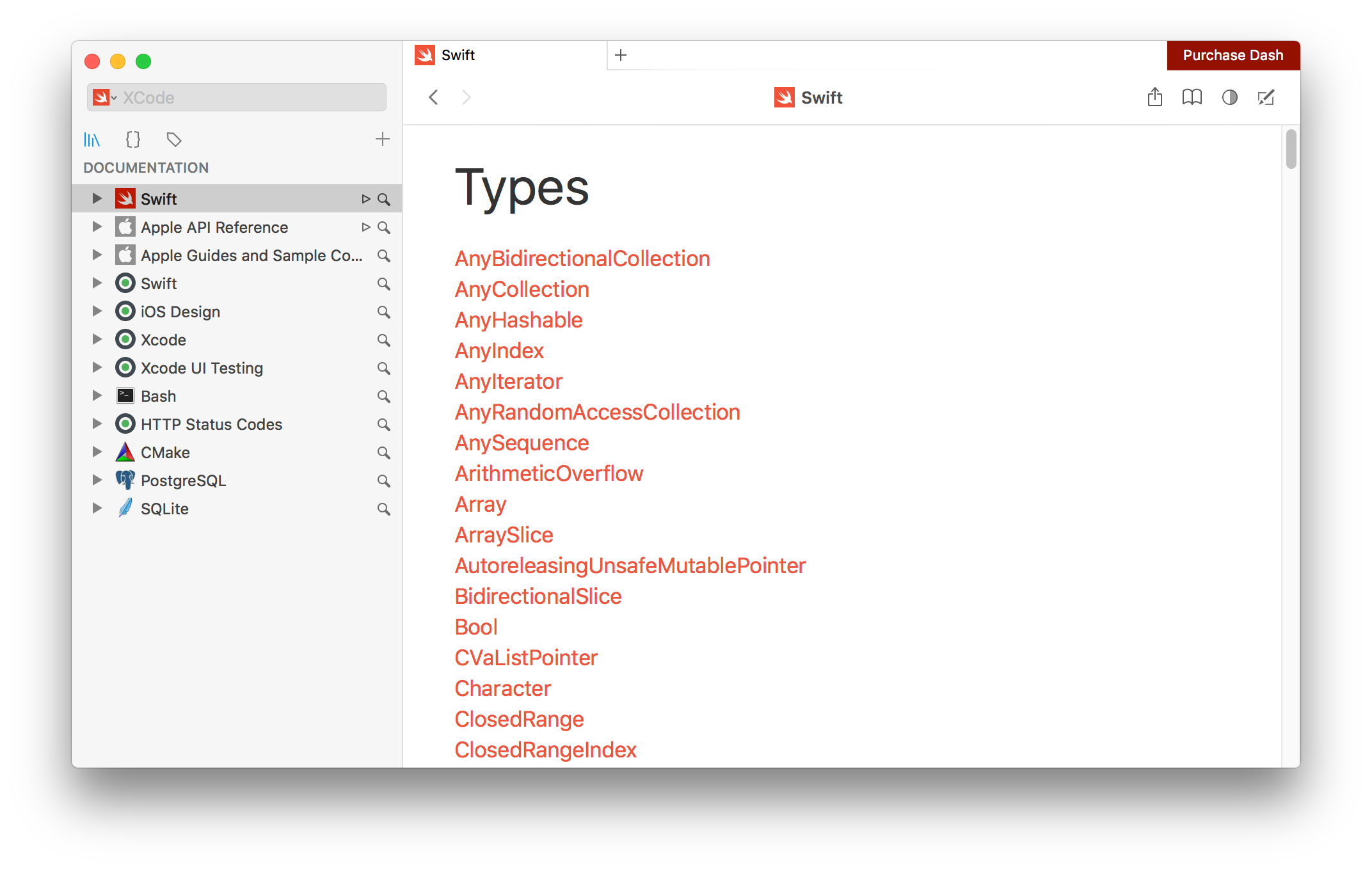 Dash offline document for Developer in macOS by Wasith T. (BaiPhai