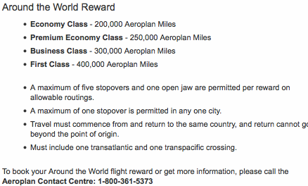Aeroplan Flight Reward Chart