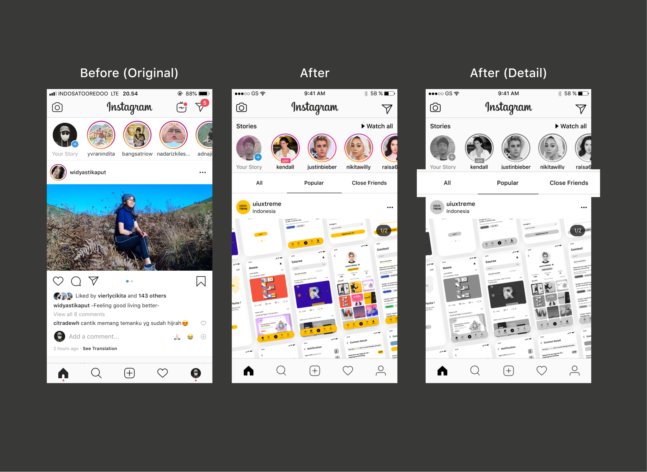 ReDesign — Improving Instagram Timeline, InstaStory & Upload Photo UX Case Study