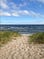 Beach with dune grass and ocean in background