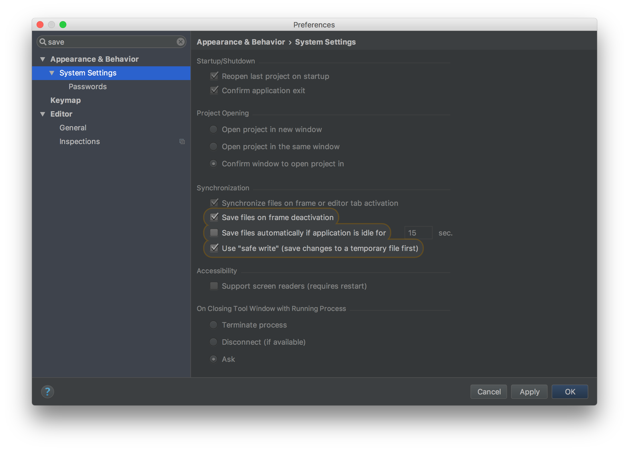 Enable AutoSave (on lost focus) on Atom, Brackets, Sublime, PhpStorm