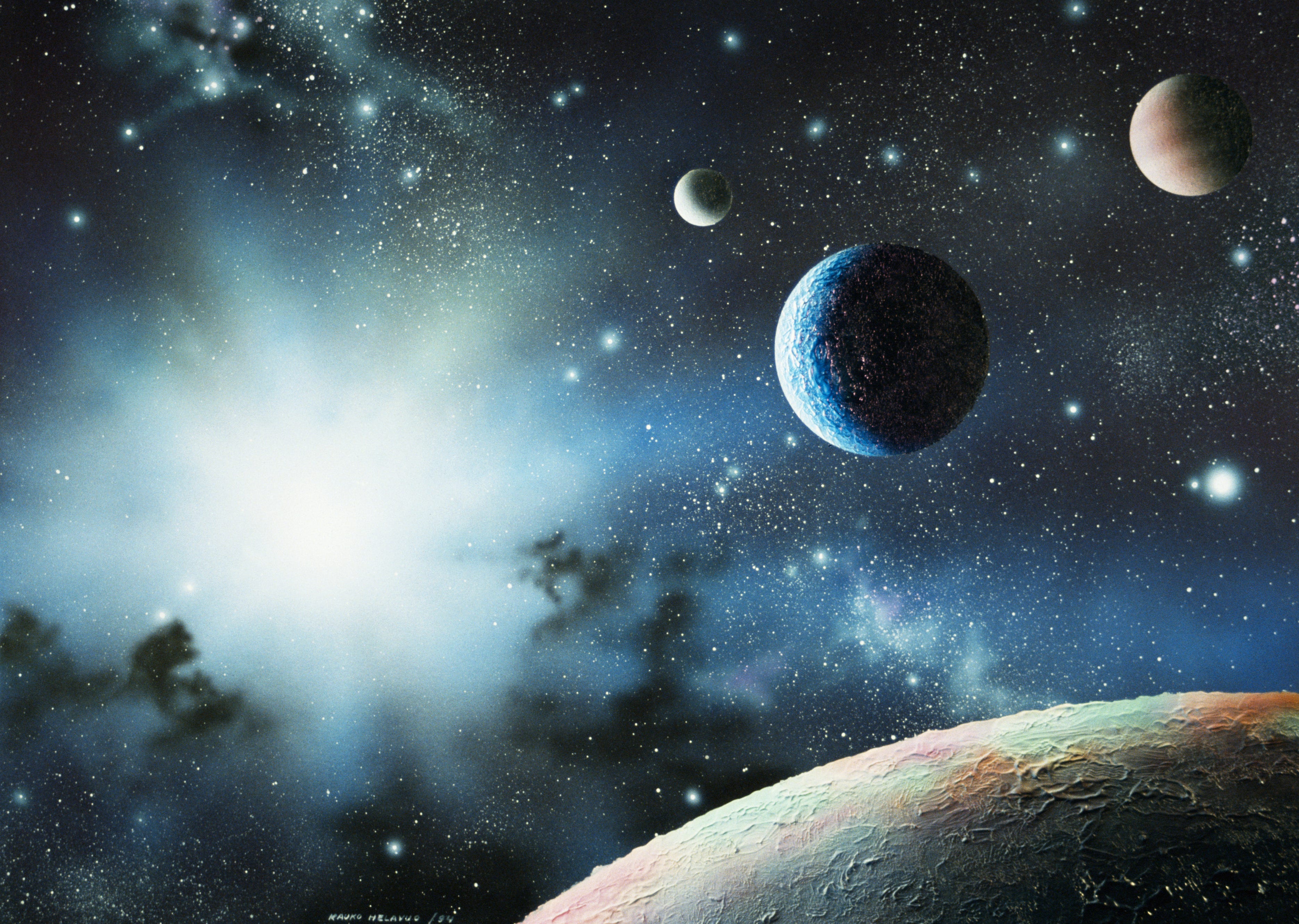 Various planets and stars in space.