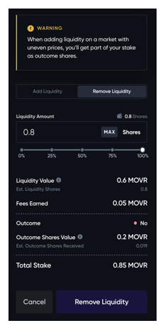 How do I remove liquidity from a market?
