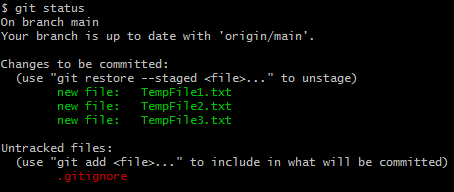 Screenshot of Git command to check the status