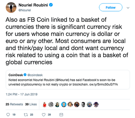 Nouriel Roubini discusses the issues with Libra